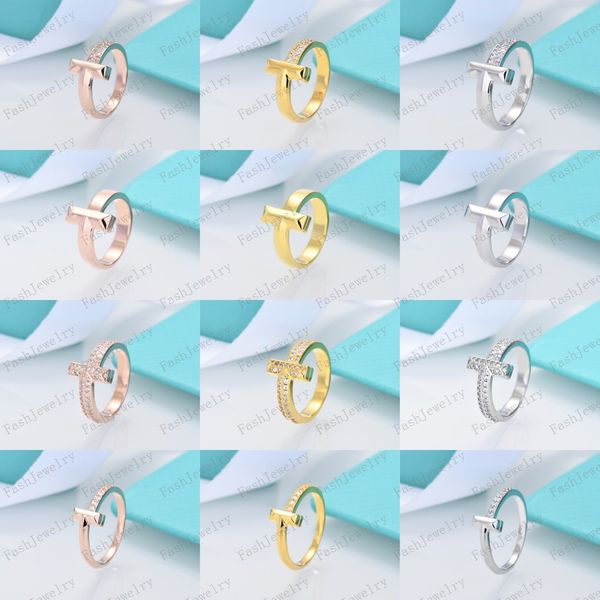 

designers double t-shape band rings opening 925 sterling silver diamond pearl oyster ring classic woman luxury jewelry with original bag