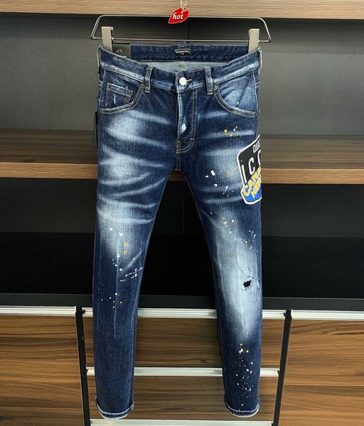 

men's dsquared2 jeans classic fashion man jeans hip hop rock moto mens casual design ripped jeans distressed skinny denim bik, Blue