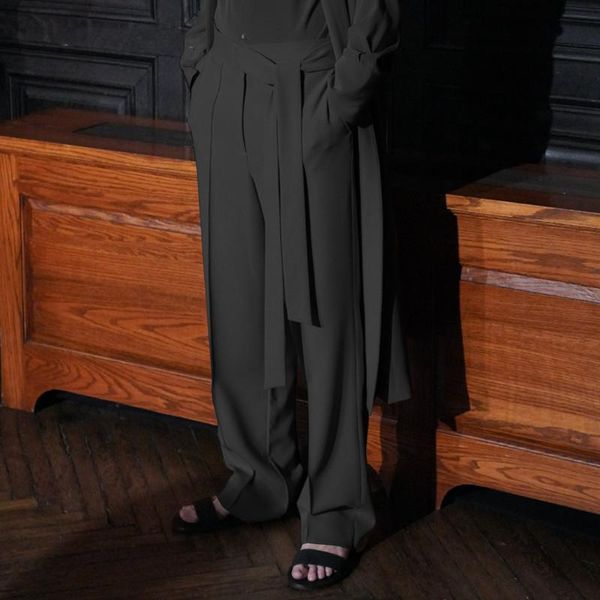 

pants men's leisure fashion belt wide leg straight pants 2022 spring fashion trend simple personalized men's loose pants, Black