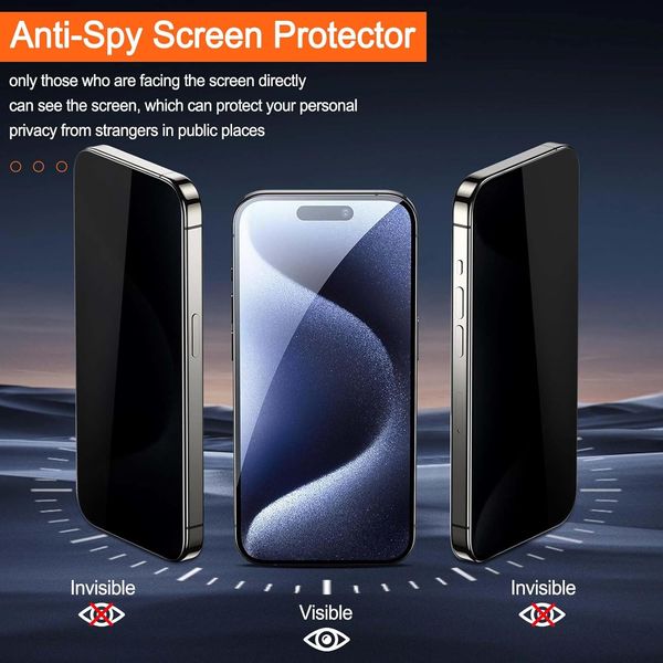 

Hot selg Privacy Glass Screen Protector Fit for Phone 15 Pro 6.1 inch +Easy Installation+ Frosted anti-peep tempered screen Film Case Friendly