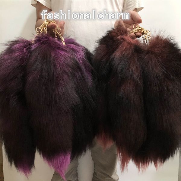 

10pcs/lot -40cm /16" real genuine fox fur tail keychain cosplay toy keyring handbag phone furry pendant, Silver