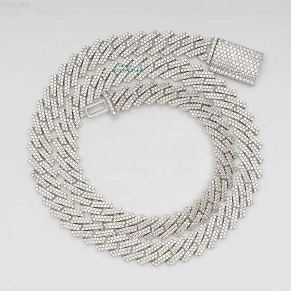 

pass diamond tester in stock iced out two row stone 10mm vvs moissanite cuban chain necklace, Silver