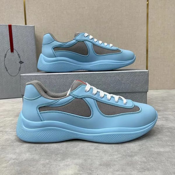 

23s/s luxury brand men americas cup sneakers shoes breathable mesh soft rubber bike fabric man trainers technical calfskin casual walking bl, Black