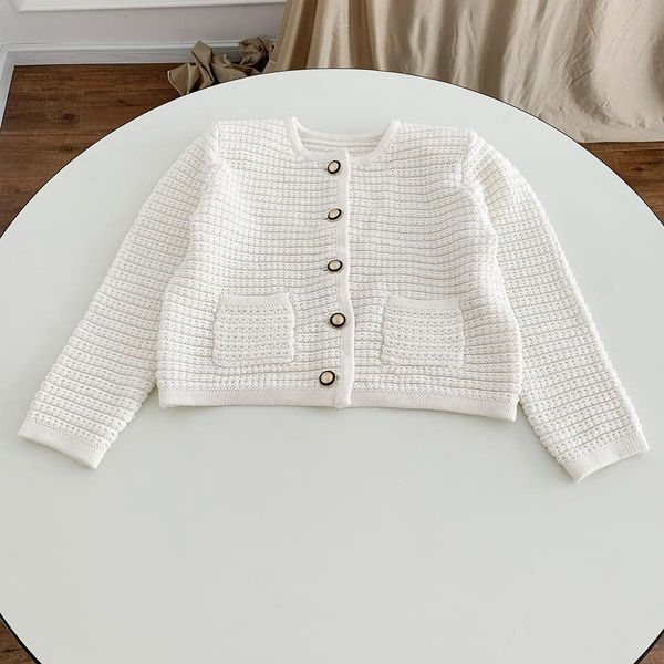

sweaters women oneck retro knit sweater carigan 2022 early autumn lady long sleeve elegant short knitwear with pockets, White;black