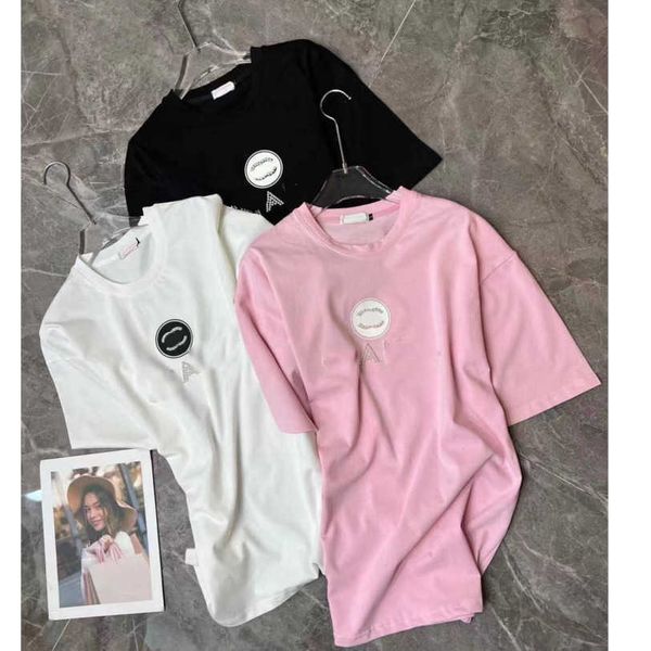 

23ss womens t-shirt tee womens designer clothing round neck pure cotton heavy pearl decoration t-shirt womens clothes a1, White