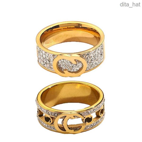 

classic luxury jewelry designer rings women love wedding supplies diamond 18k gold plated stainless steel ring fine finger ring wholesale zg, Slivery;golden