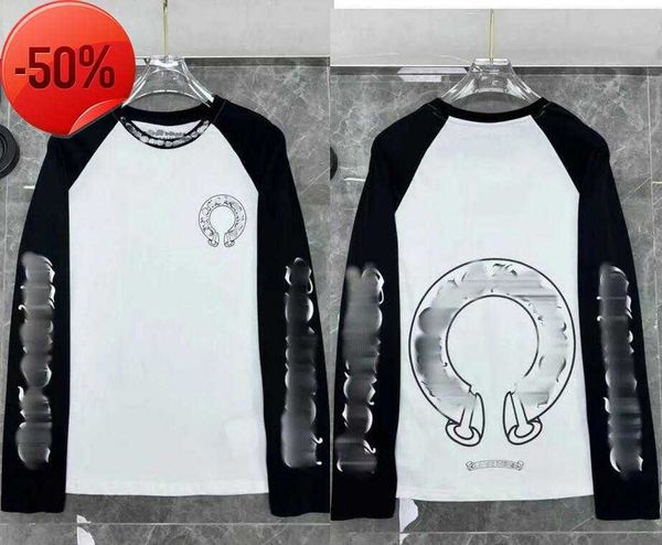 

hirts classic brand ch loose horseshoe sanskrit print luxury long sleeve t-shirt chromes pullover coat mens sweater 9yo s to 2xl size, White;black