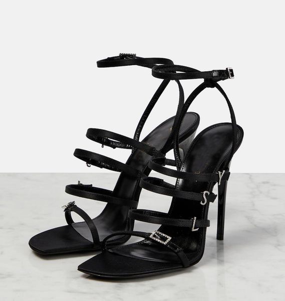 

elegant summer jerry sandals shoes women crystal-embellished satin buckles strap high heels black lady sandalias party wedding dress eu35-43