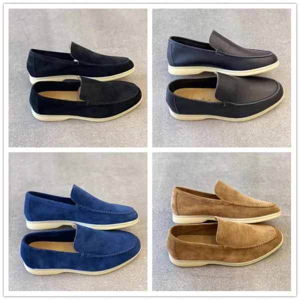 

new luxury designer shoes charms embellished walk suede loafers couple genuine mens leather casual slip on flats for men women sports dress, Black