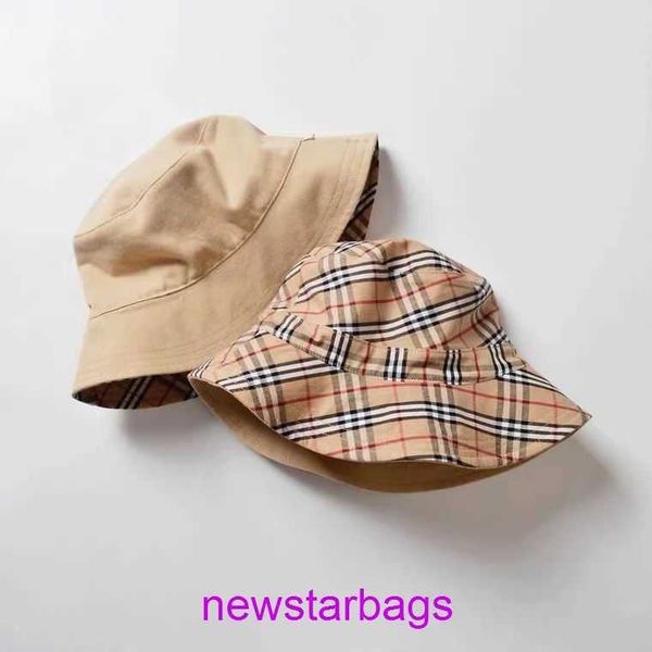 

brand designer burbberys hat online store spring autumn season baby double sided fisherman male female cotton sun protection shade infant ch, Blue;gray