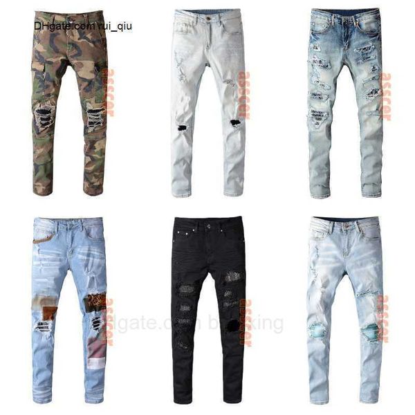 

mens distressed designer jeans ripped biker slim fit motorcycle jeans for man skinny denim pants size 28-40, Blue