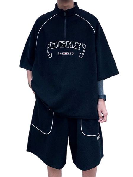 

mens tracksuits waffle casual sports suit korean summer hip hop trendy handsome shortsleeved tshirt shorts high street y2k 2 piece 230414, Gray