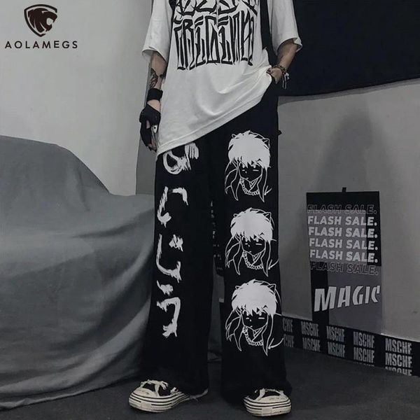 

pants aolamegs anime men's pants japanese gothic sweatpants hip hop streetwear casual korean wide leg oversize jogging trousers couple, Black