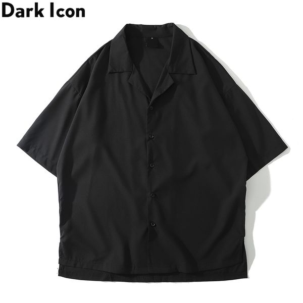 

men's casual shirts dark icon solid color vintage street men's shirt summer turn-down collar shirts men man clothing 230414, White;black