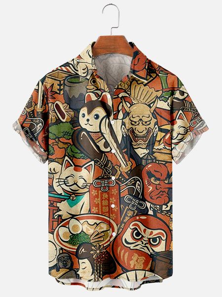 

men's casual shirts men's trend casual harajuku japanese retro style spring/summer short sleeve shirt chest pocket design fashion, White;black