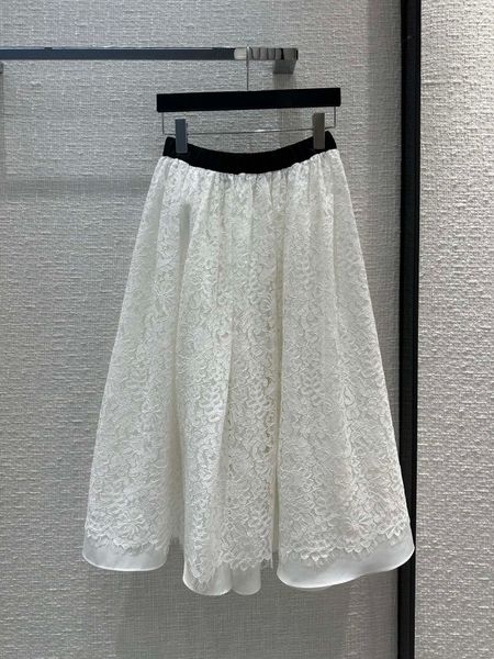 

lace skirt french women's 2023 new summer design feeling small, high waist skirt a-line skirt mid length skirt, Black