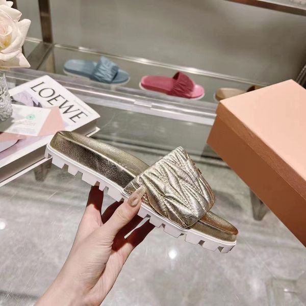 

designer sandals matelasse slipper slides women slippers soft goat leather slipper sandals metal engraved leather sole outdoor summer pool s, Black