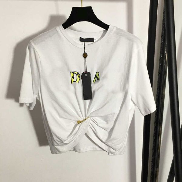 

23ss womens designer clothing womens t-shirt tee round neck pure cotton colorful letter zebra print large pin twist short crop thin t-shirt, White