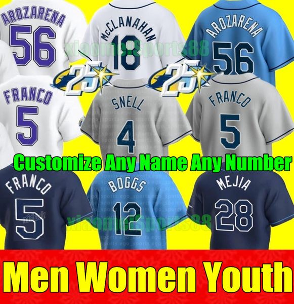 

2023 s-4xl 39 kevin kiermaier jersey 12 wade boggs yandy diaz 5 wander franco tampa bay randy arozarena ray charlie morton joey wendle tyler, Blue;black