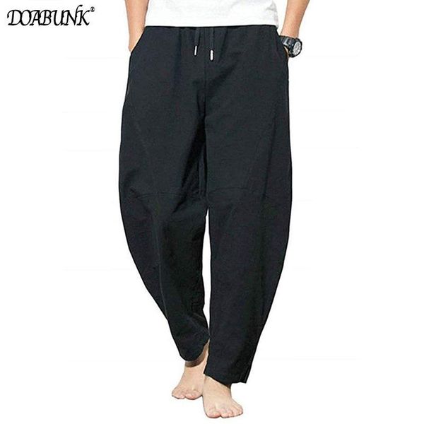 

pants 2022 new men's summer casual linen pants male breathable cotton wide leg pants solid color black trousers m5xl