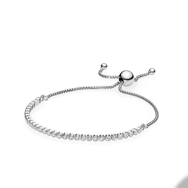 

sparkling slider tennis bracelet for pandora real sterling silver wedding designer bracelets for women girlfriend gift cz diamond hand chain, Golden;silver