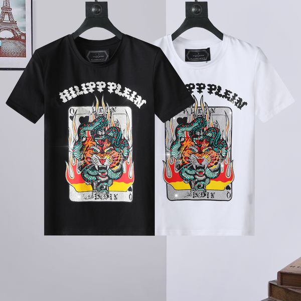 

plein-plein t shirt mens metal letters embroidered european fashion streetwear trend round neck pullover 85, White;black