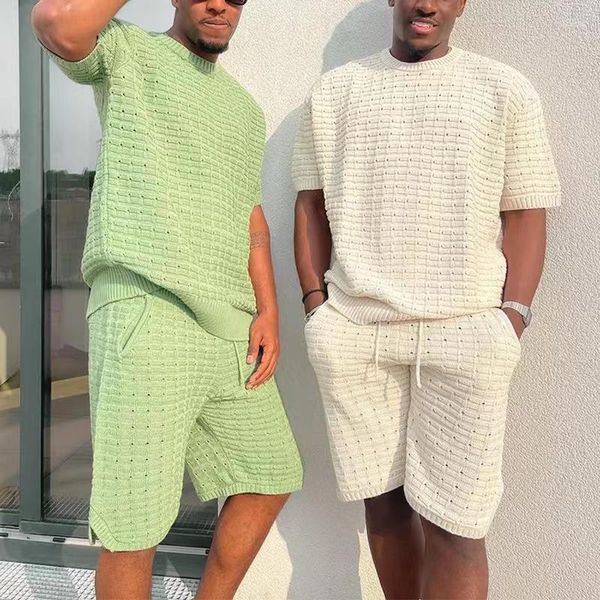 

men's tracksuits 2023 spring autumn men knit short sleeve t shirt shorts suit solid color casual two-piece set sport vacation trend clo, Gray