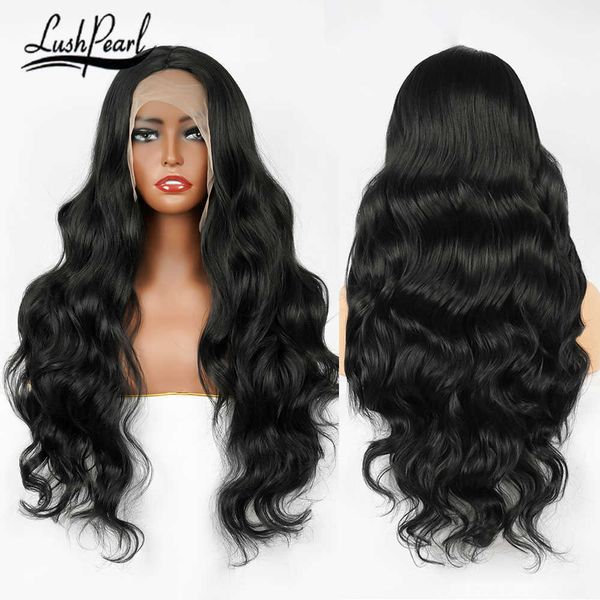 

synthetic wigs natural black long wavy synthetic wigs for women middle part heat resistant fiber body wave daily cosplay party 230227