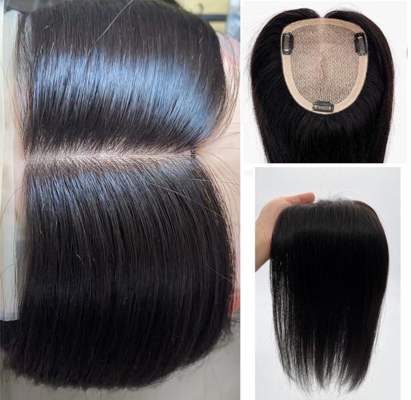 

5"x6" double drawn silk human hair er toupee soft thin piece for women 8"~16", Black;brown