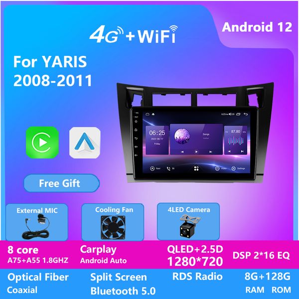 

car video player 2din entertainment system for toyota yaris 2008-2011 autoradio dvd gps radio audio head unit dsp carplay