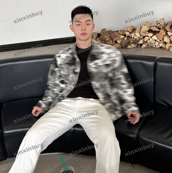 

xinxinbuy men designer coat denim jacket ink camouflage gray pockets denim 1854 long sleeve women blue black khaki red gray m-2xl, Black;brown