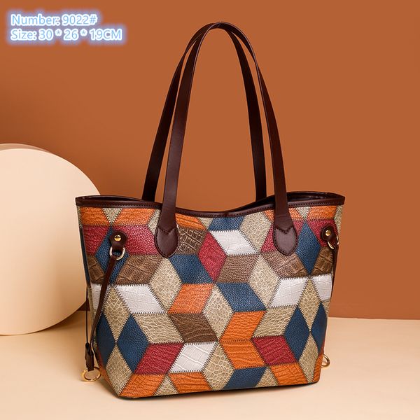 

factory wholesale ladies shoulder bags 3 colors simple washed leather tote bag elegant two-piece color matching fashion women purse fashion