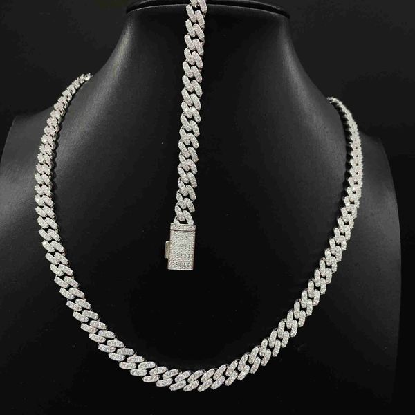 

8mm width hip hop necklace fashion style s925 with vvs moissanite iced out diamond cuban link chain moissanite, Silver