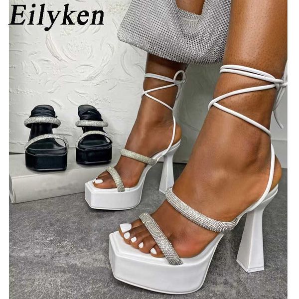 

crystal platform high heels sandals women fashion open toe ankle strap club pole dancing summer ladies shoes 230306, Black