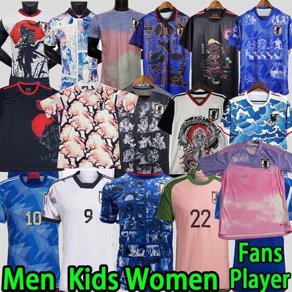 

japan 2022 soccer jerseys cartoon isagi atom tsubasa minamino asano doan kubo ito women kids kit 2023 japanese special uniform 22 23 footbal, Black;yellow
