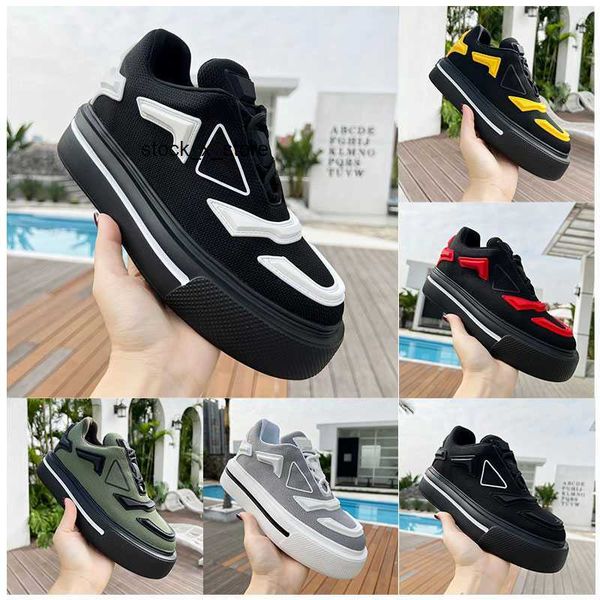 

lady designer casual shoes triangle thick sole double wheel nylon sneakers women white canvas luxury low leather shoes 3wwa, Black