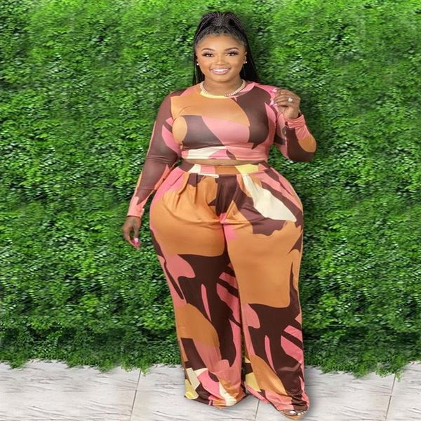 

xl-5xl 2021 fall clothes for women plus size sets casual long sleeve and wide leg pant two piece set whole dropshopping275k, Black