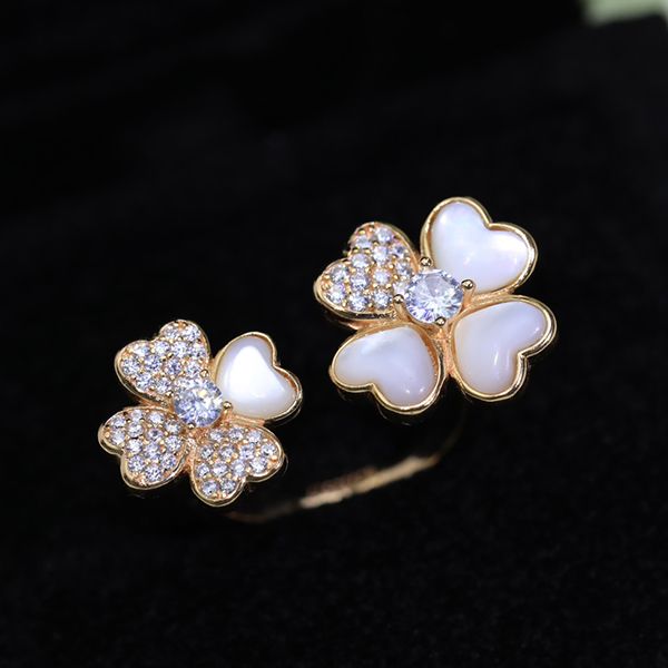 

four leaf clover ring natural shell gemstone 925 silver for woman designer t0p highest counter advanced materials diamond classic style anni