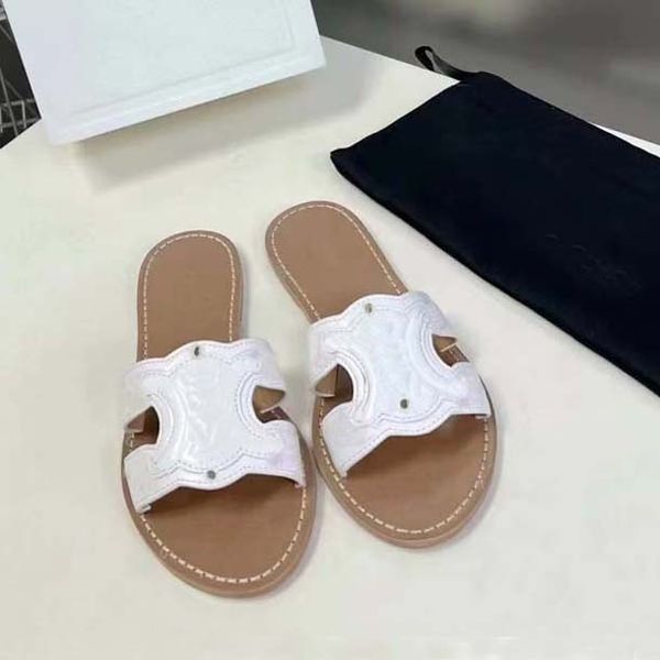 

high-quality women sandals designer embossing slippers fashion casual calfskin flat shoes size 35-42 with box, Black