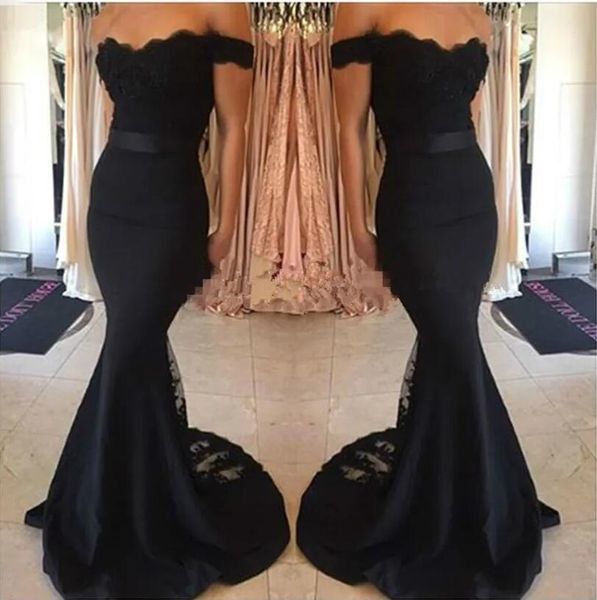 

lace v-neck mermaid wedding dress satin black off shoulder bridal dress, White