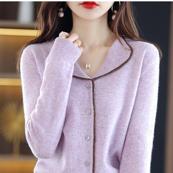 

sweaters spring and autumn new fashion women's gold edge lapel stitching knitted pure wool cardigan retro elegant warm jacket top, White;black