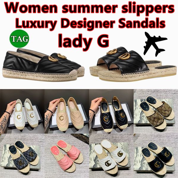 

summer designer slipper women sandals fashion golden letter logo flat bottom grass woven flat bottom embroidery slippers leisure outdoor bea, Black