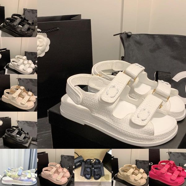 

casual shoes new women calfskin leather dad sandals quilted slingback hook loop platform sandal 2023 summer beach diamond buckle ankle strap, Black