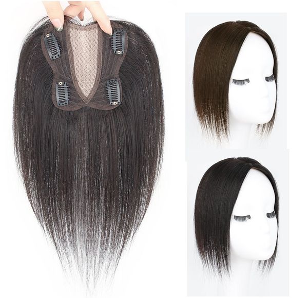 

human hair er for women thinning, toupee piece 4.3"x4.3"butterfly swiss 10", Black;brown