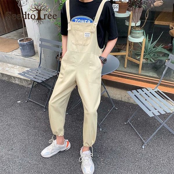 

men's pants solid color overalls loose straight leg gusset casual ankle length cargo 230414, Black