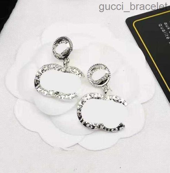 

925 silver brand letters stud classics famous hoop earrings for ladies crystal rhinestone pearl earring studs earrings for women jewelry, Golden;silver