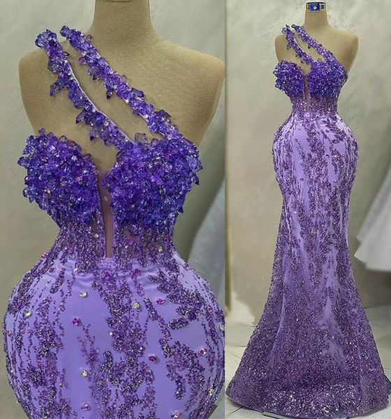 

2023 april aso ebi lavender mermaid prom dress crystals sequined lace evening formal party second reception birthday engagement gowns dresse, Black