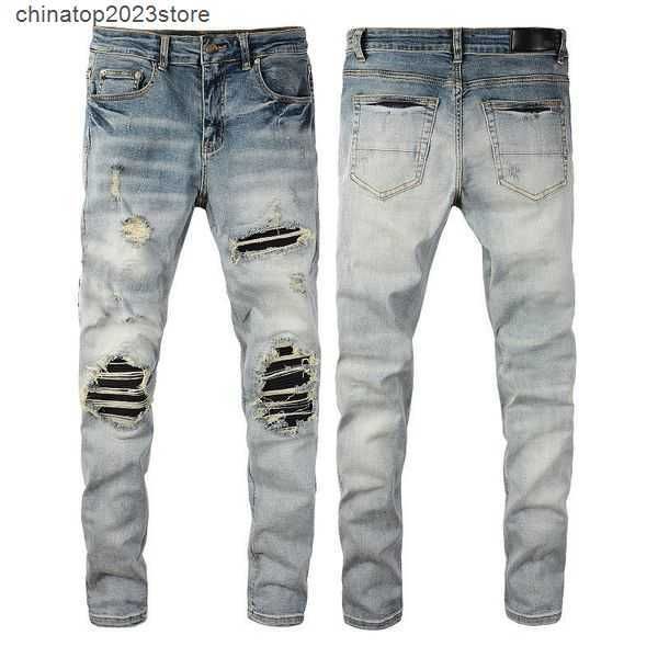 

men's jeans designer stack european purple jean men embroidery quilting ripped for trend brand vintage pant mens fold slim skinny fashi, Blue