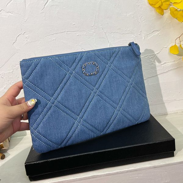 

cf womens blue classic designer denim clutch bags large capacity bicolore quilted diamond lattice crad holder large capacity outdoor pouch 3