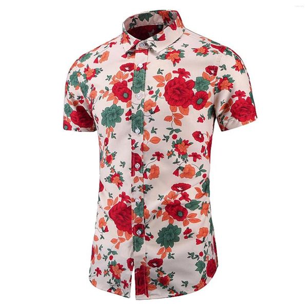 

men's casual shirts 2023 autumn men slim floral print short sleeve fashion brand party holiday dress flower shirt homme plus size, White;black
